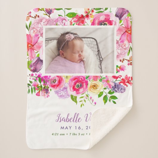Bright Blooms Baby Girl Birth Stat Foto Sherpadecke (Vorderseite)