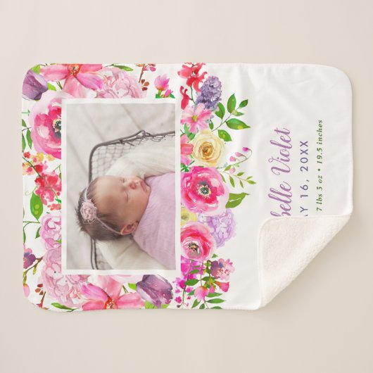 Bright Blooms Baby Girl Birth Stat Foto Sherpadecke (Vorderseite (Horizontal))