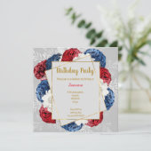 BRIGHT BLRAL RED BLUE GRAY FRAME BIRTHDAY SQUARE EINLADUNG (Stehend Vorderseite)