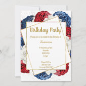 BRIGHT BLRAL RED BLUE WHITE FRAME GEBURTSTAG EINLADUNG (Vorderseite)