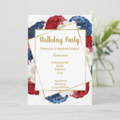 BRIGHT BLRAL RED BLUE WHITE FRAME GEBURTSTAG EINLADUNG (Stehend Vorderseite)