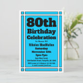 Bright Blue 80. Geburtstag Einladung (Stehend Vorderseite)