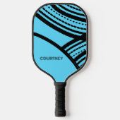 Bright Blue and Black Abstract Print with Name Pickleball Schläger (Vorderseite)