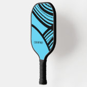 Bright Blue and Black Abstract Print with Name Pickleball Schläger (Links)