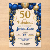 Bright Blue and Flat Gold Birthday Party Acryleinladungen (Vorderseite)