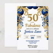 Bright Blue and Flat Gold Birthday Party Einladung (Vorne/Hinten)