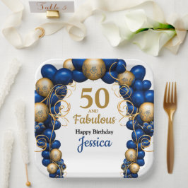 Bright Blue and Flat Gold Birthday Party Pappteller