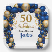 Bright Blue and Flat Gold Birthday Party Pappteller (Vorderseite)