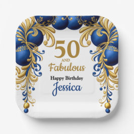 Bright Blue and Flat Gold Birthday Party Pappteller