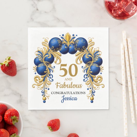 Bright Blue and Flat Gold Birthday Party Serviette (Beispiel)