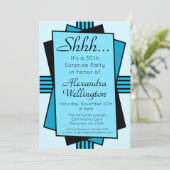 Bright Blue Art Deco Überraschung Party Geburtstag Einladung (Stehend Vorderseite)