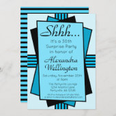 Bright Blue Art Deco Überraschung Party Geburtstag Einladung (Vorne/Hinten)