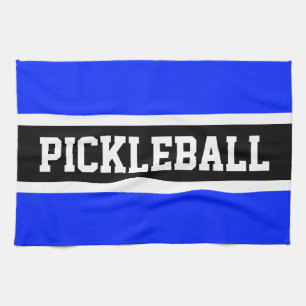Bright Blue Black Racing Stripes PICKLEBALL Text Geschirrtuch