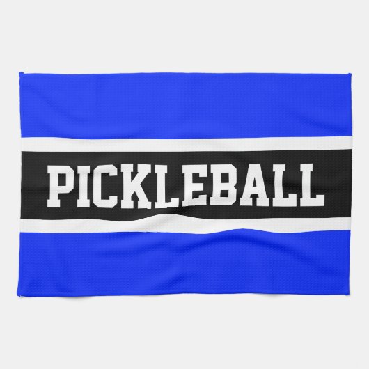 Bright Blue Black Racing Stripes PICKLEBALL Text Geschirrtuch (Horizontal)