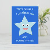 Bright Blue Celebration Star Custom Invites Einladung (Stehend Vorderseite)