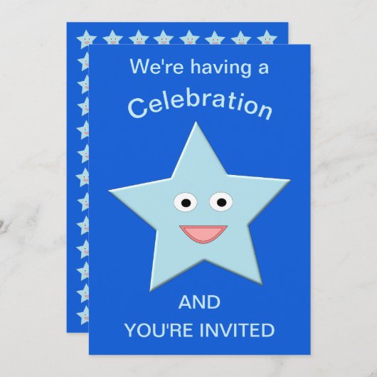 Bright Blue Celebration Star Custom Invites Einladung (Vorne/Hinten)
