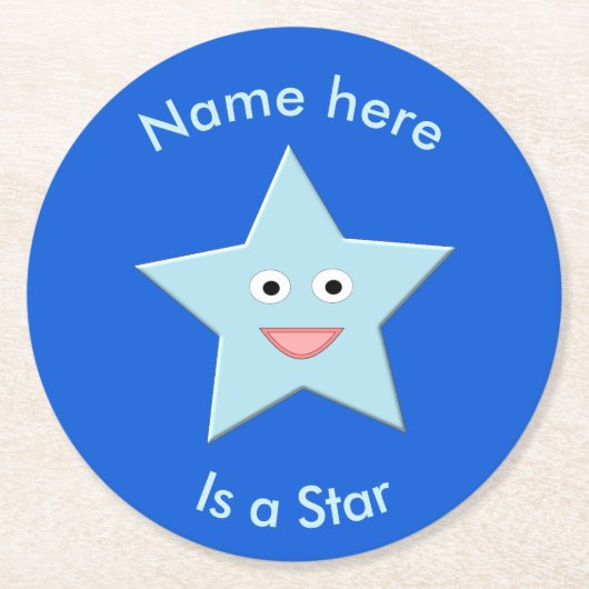 Bright Blue Celebration Star Custom Paper Unterset Runder Pappuntersetzer (Vorderseite)