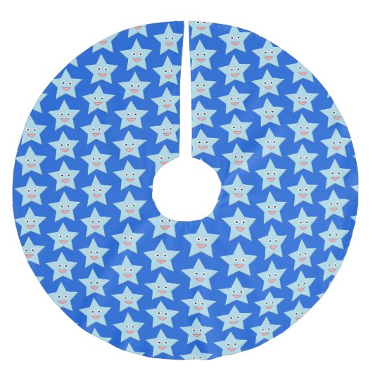 Bright Blue Celebration Star Tree Skirt Polyester Weihnachtsbaumdecke (Vorderseite)