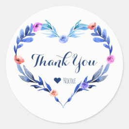 Bright Blue Floral Heart Botanisch Elegante Gefall Runder Aufkleber