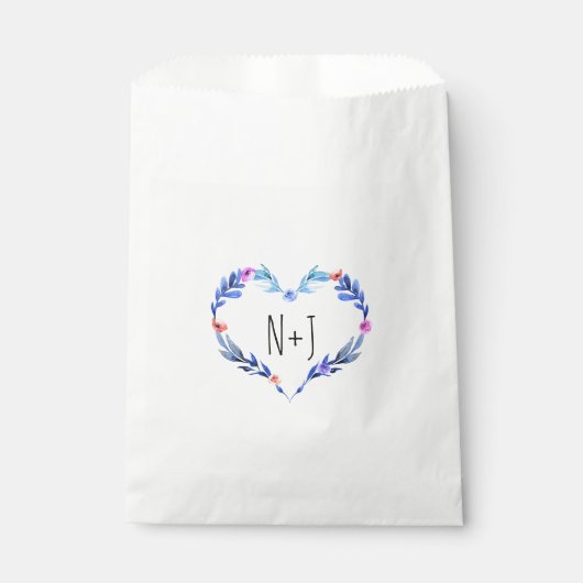 Bright Blue Floral Herz Botanische Gefälligkeit Geschenktütchen (Vorderseite)