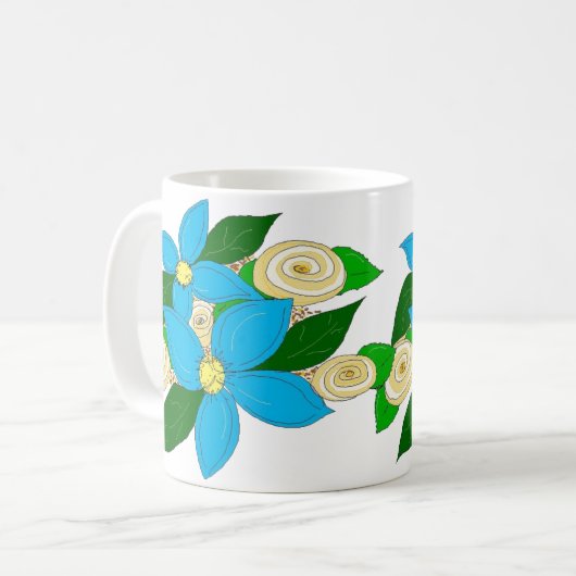 Bright Blue Floral Kaffeetasse (Vorderseite Links)