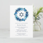Bright Blue Floral und Star von David| Bat Mitzvah Einladung (Stehend Vorderseite)