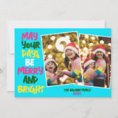 Bright Blue Frohe Weihnachten zwei Foto Collage (Vorderseite)