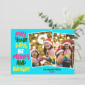 Bright Blue Frohe Weihnachten zwei Foto Collage (Stehend Vorderseite)