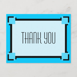 Bright Blue Geometric Art Deco Danke Postcard Postkarte