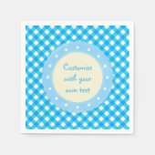 Bright Blue Gingham Benutzerdefinierter Text Serviette (Vorderseite)