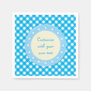 Bright Blue Gingham Benutzerdefinierter Text Serviette