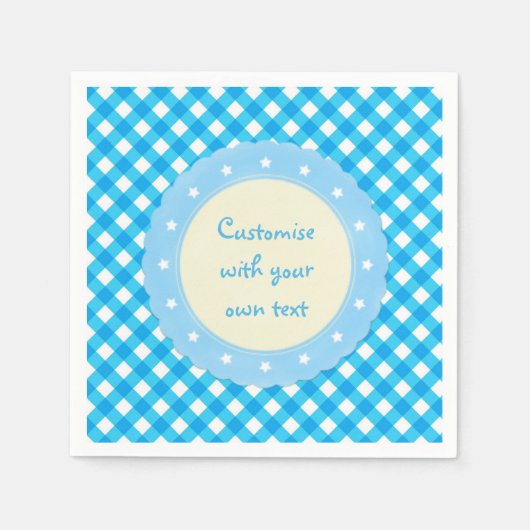 Bright Blue Gingham Benutzerdefinierter Text Serviette (Vorderseite)