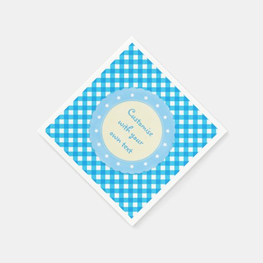 Bright Blue Gingham Benutzerdefinierter Text Serviette (Ecke)