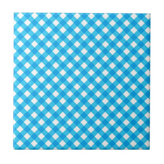 Bright Blue Gingham Pattern Fliese (Vorderseite)