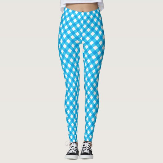 Bright Blue Gingham Pattern Leggings (Vorderseite)
