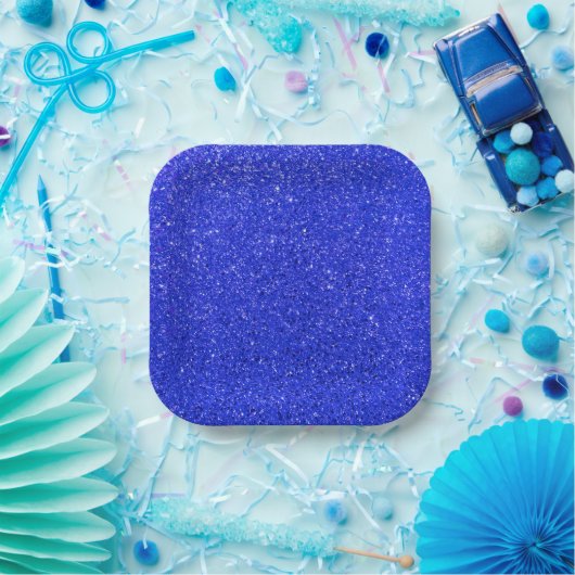 Bright Blue Glitzer Pappteller (Party)