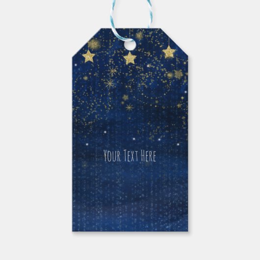 Bright Blue & Gold Starry Celestial Gastgeschenk Geschenkanhänger (Vorderseite)