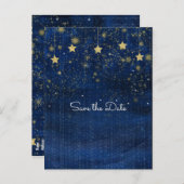 Bright Blue & Gold Starry Celestial Save the Date Ankündigungspostkarte (Vorne/Hinten)