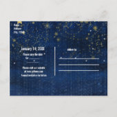 Bright Blue & Gold Starry Celestial Save the Date Ankündigungspostkarte (Rückseite)