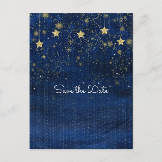 Bright Blue & Gold Starry Celestial Save the Date Ankündigungspostkarte (Vorderseite)