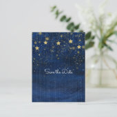 Bright Blue & Gold Starry Celestial Save the Date Ankündigungspostkarte (Stehend Vorderseite)