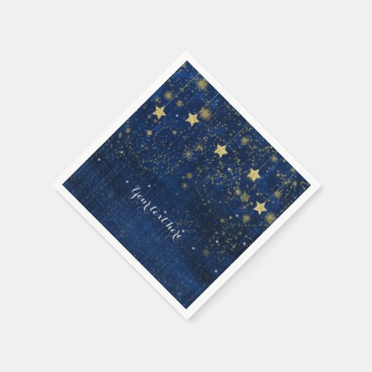 Bright Blue Gold Starry Celestial Whimsical Party Serviette (Ecke)