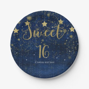 Bright Blue & Gold Starry Sweet 16 Party Pappteller