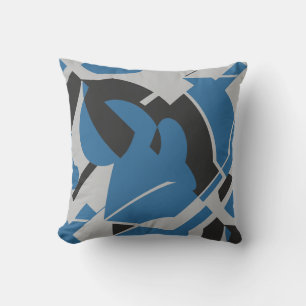 Bright Blue Gray Black Bold Abstraktes Swirren Kissen