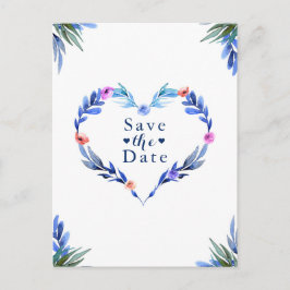 Bright Blue Heath Floral Watercolor Save the Date Ankündigungspostkarte