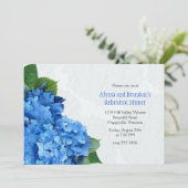 Bright Blue Hydrangea Probe Dinner Einladung (Stehend Vorderseite)