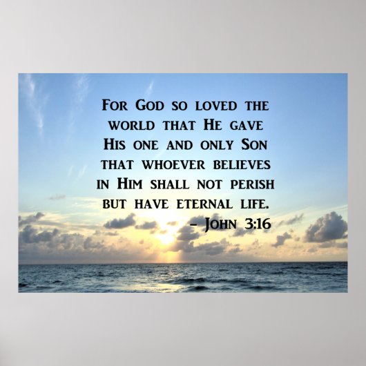 BRIGHT BLUE JOHN 3:16 OCEAN FOTO DESIGN POSTER (Vorne)