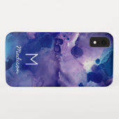 Bright Blue & Lila Abstrakte Alkoholtinte Monogram Case-Mate iPhone Hülle (Rückseite (Horizontal))