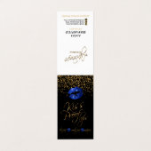 Bright Blue Lips & Gold Confetti Instruktionen Visitenkarten (Außenseite Aufgefaltet)