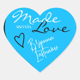 Bright Blue Made with Liebe Heart Signature Script Herz-Aufkleber